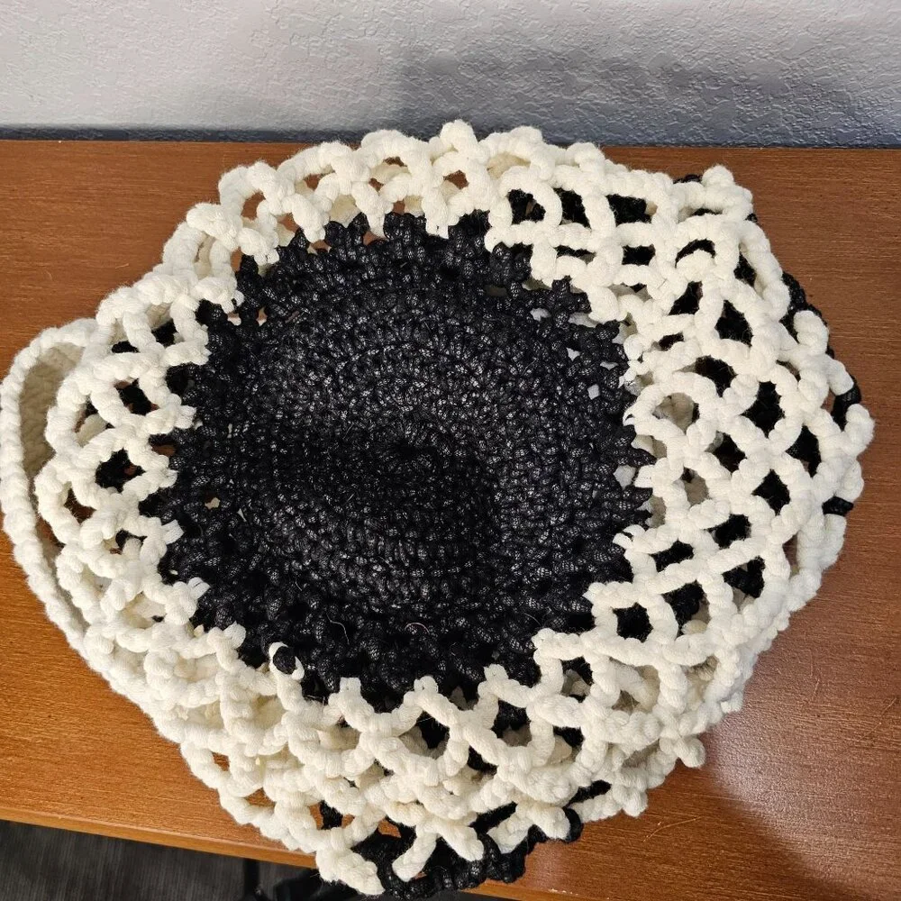 Boho Style Crochetted Black and‎ White Market Shoulder Bag